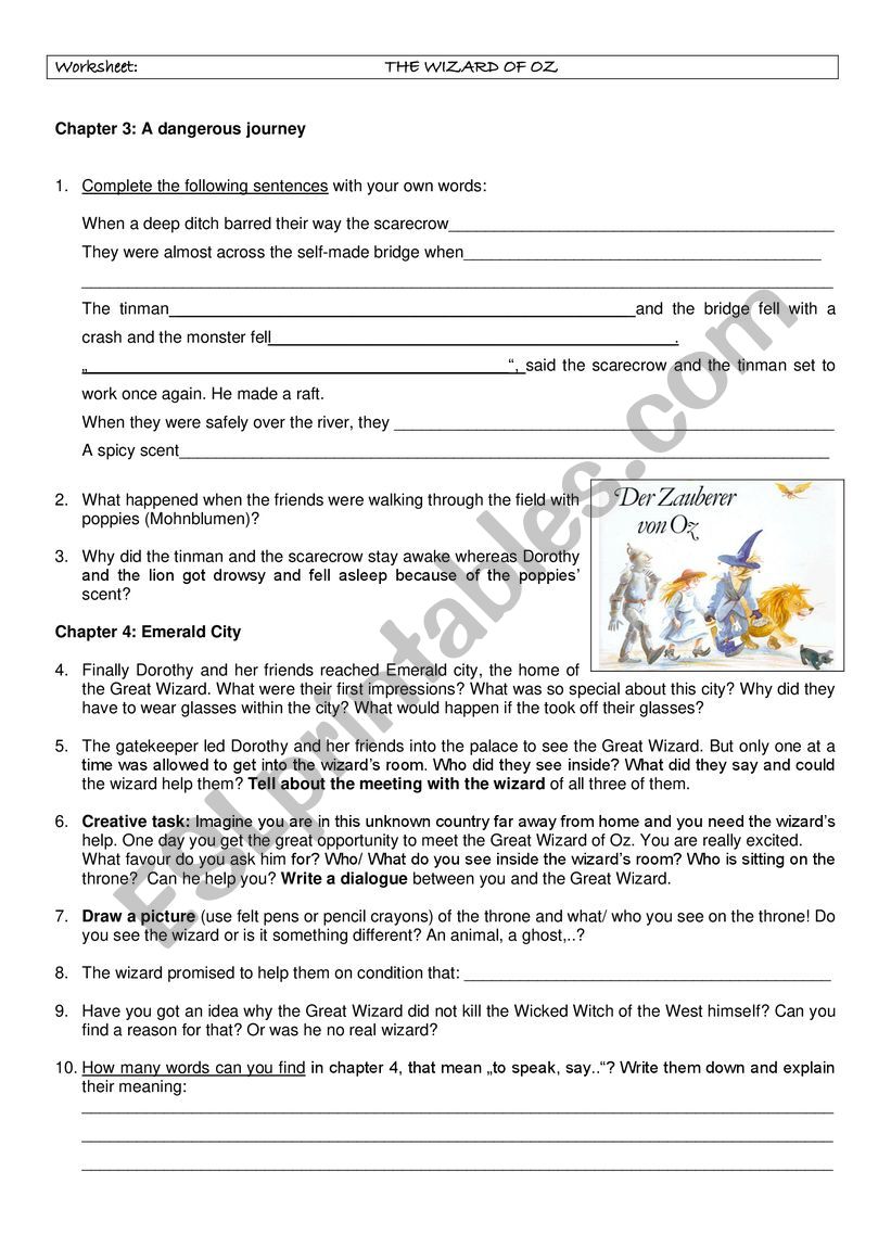 The Wizard of Oz chap.3-4 worksheet