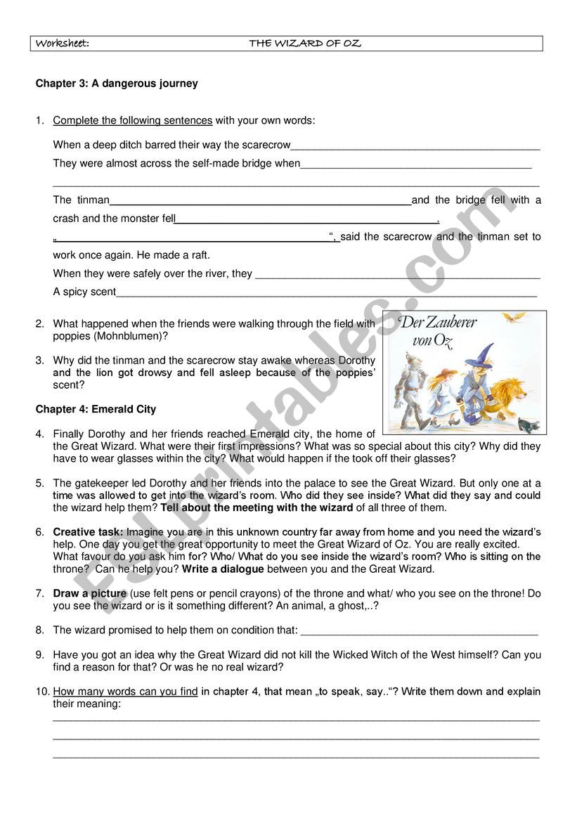 English worksheets: We´re off to see the wizard