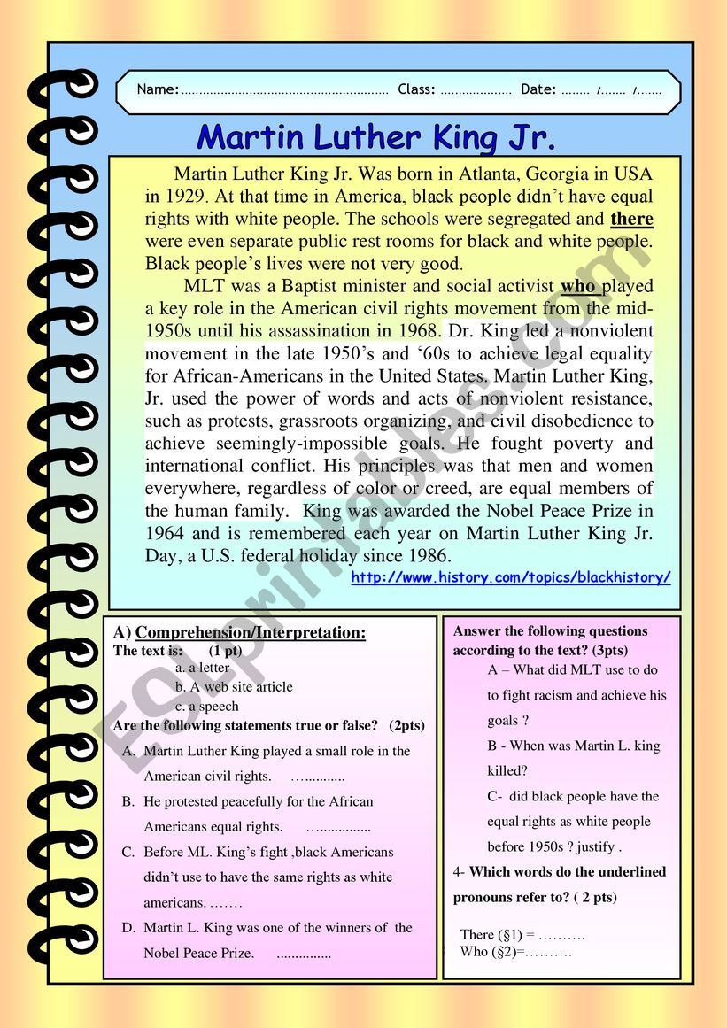    Martin Luther King Jr.  worksheet