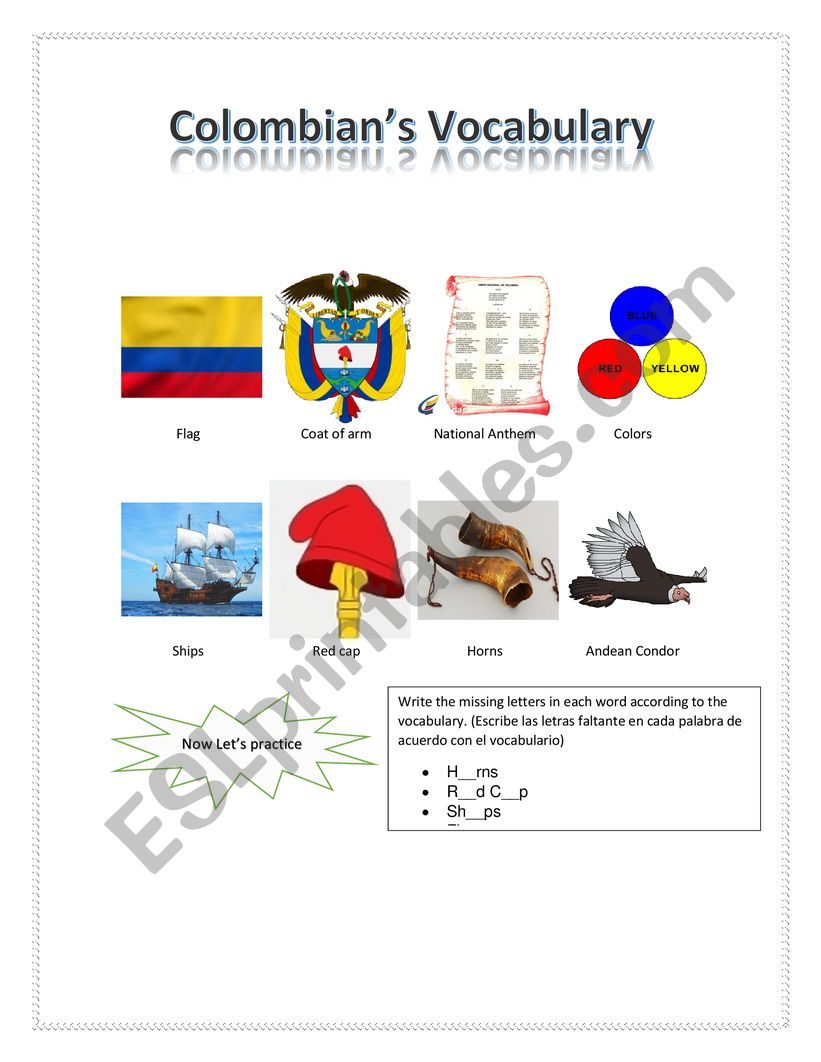ColombianÃ¯Â¿Â½s vocabulary worksheet