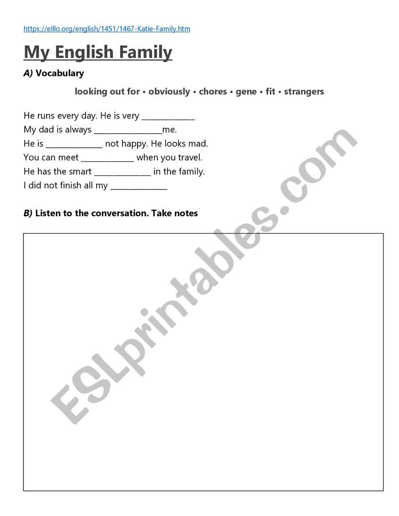 My English Family Listening worksheet