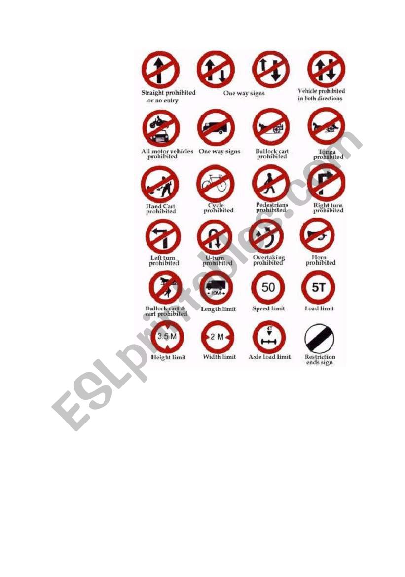 traffic signs worksheet