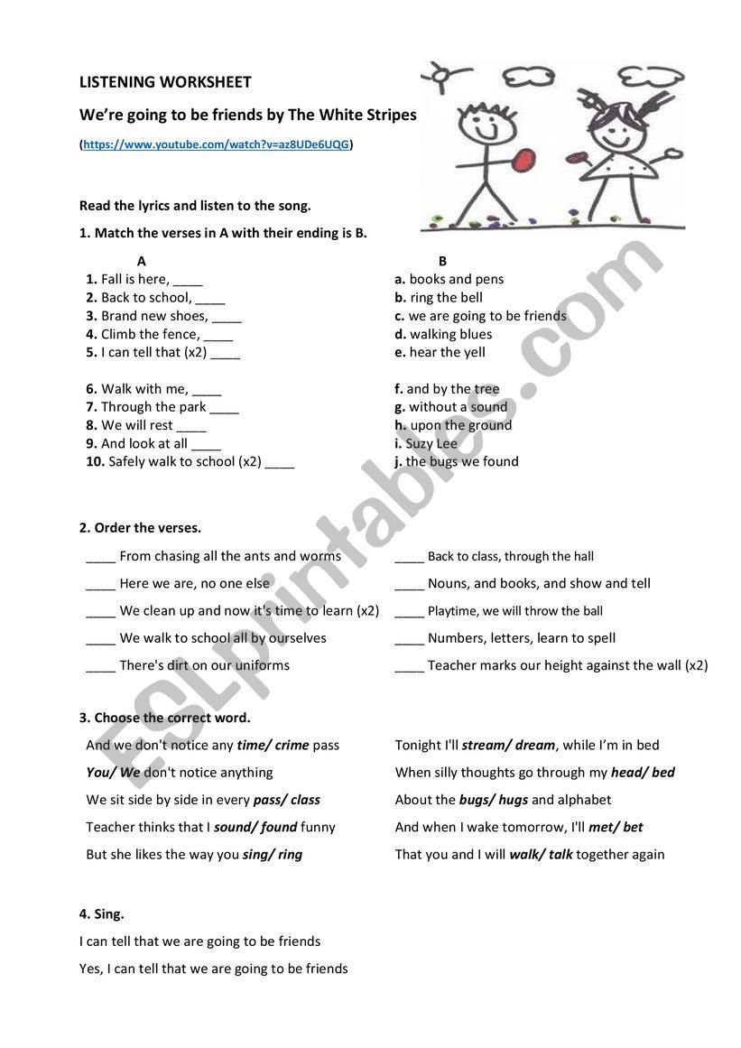 We�re going to be friends  worksheet