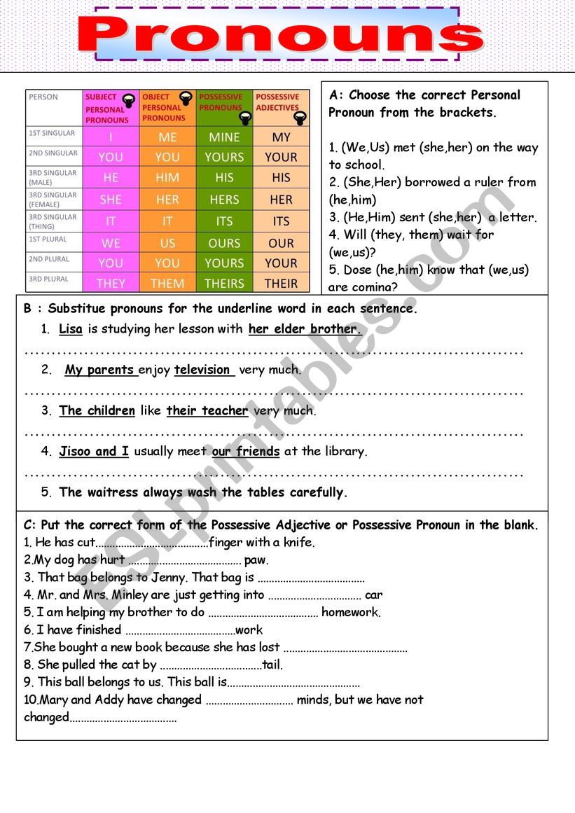 pronouns worksheet