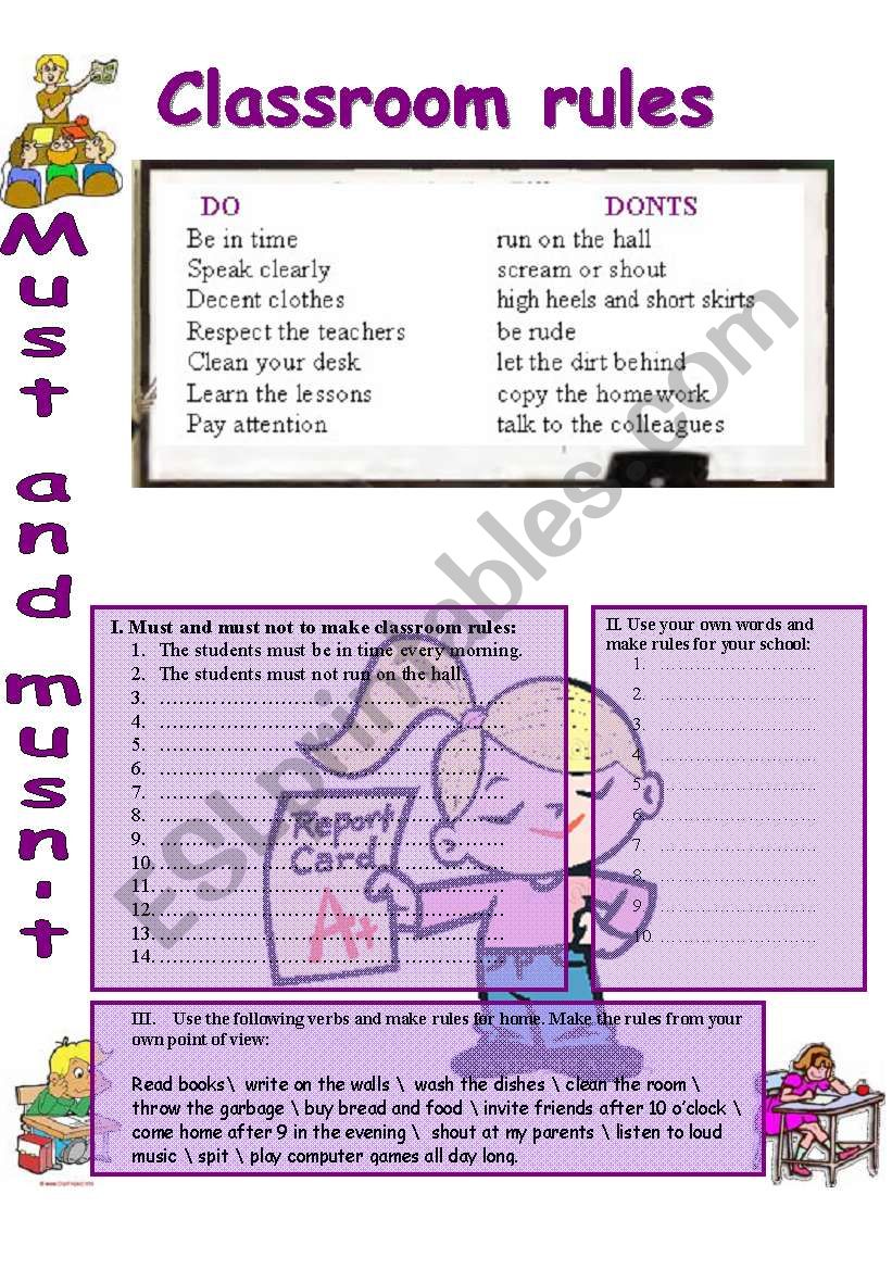 Classroom rules MUST and MUSNÂ´T
