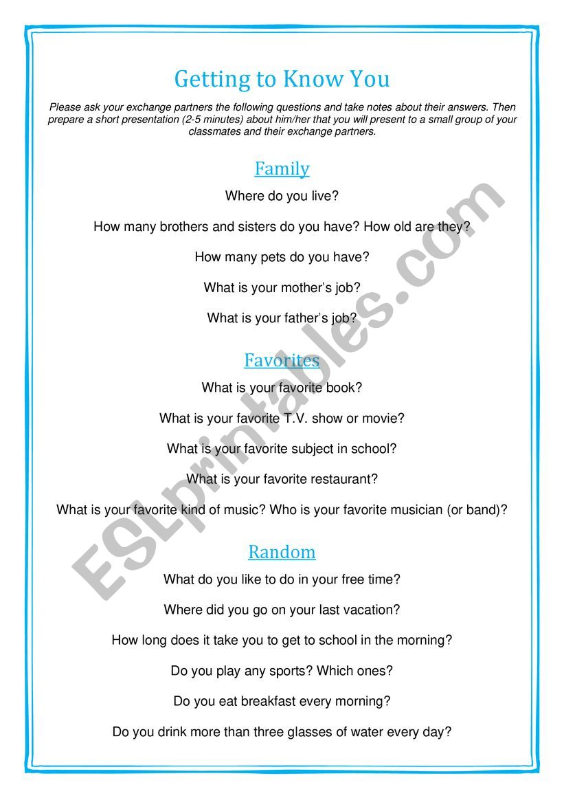 Getting to Know You - Questions to Ask Your Exchange Student