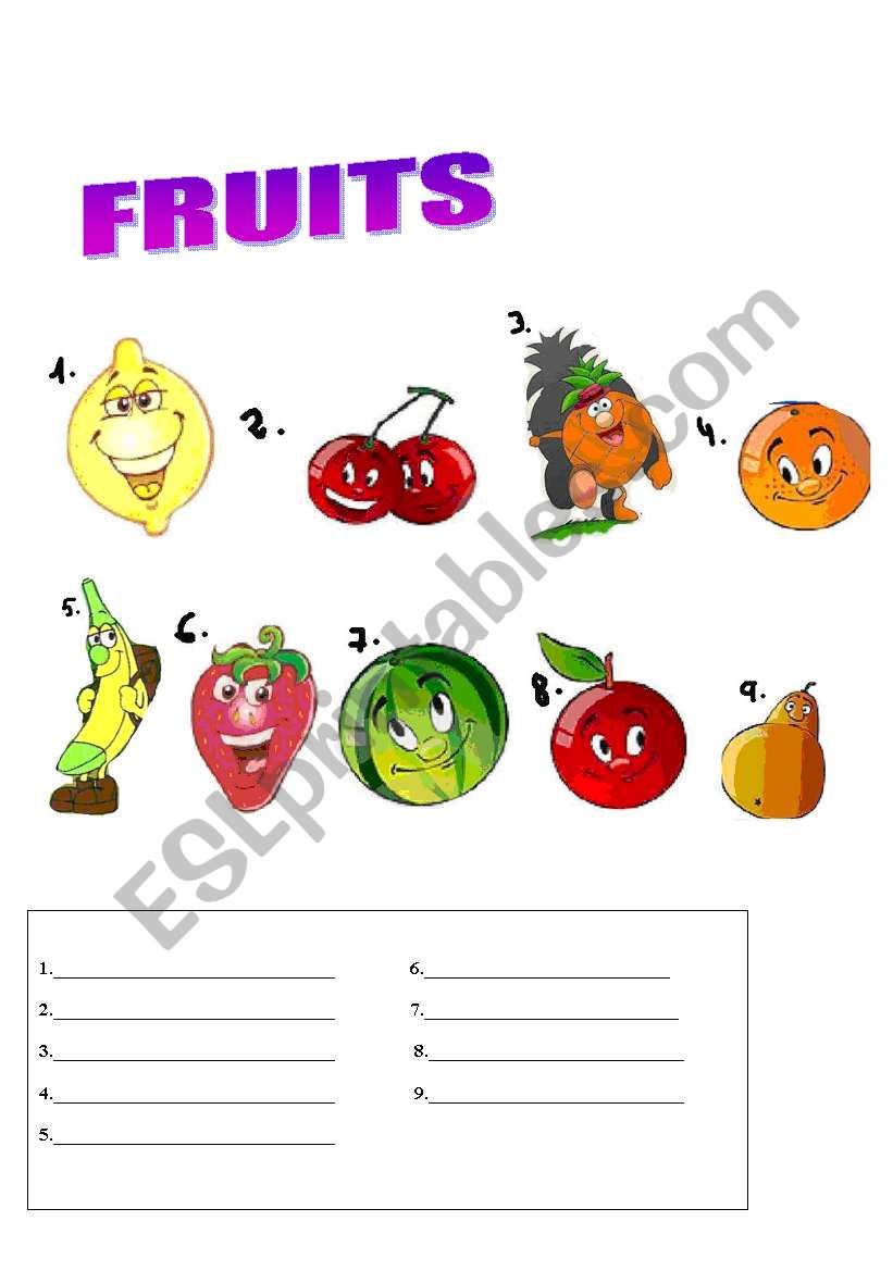 FRUITS worksheet