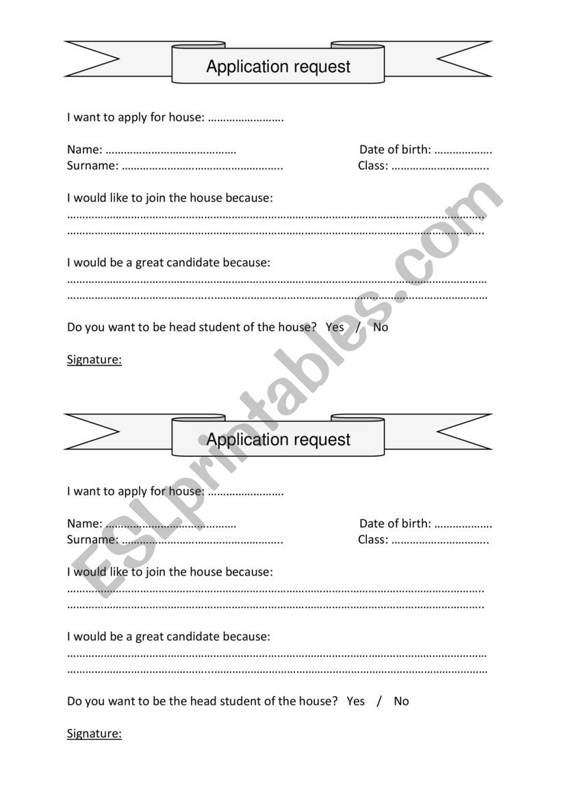 Application form to join a house in school