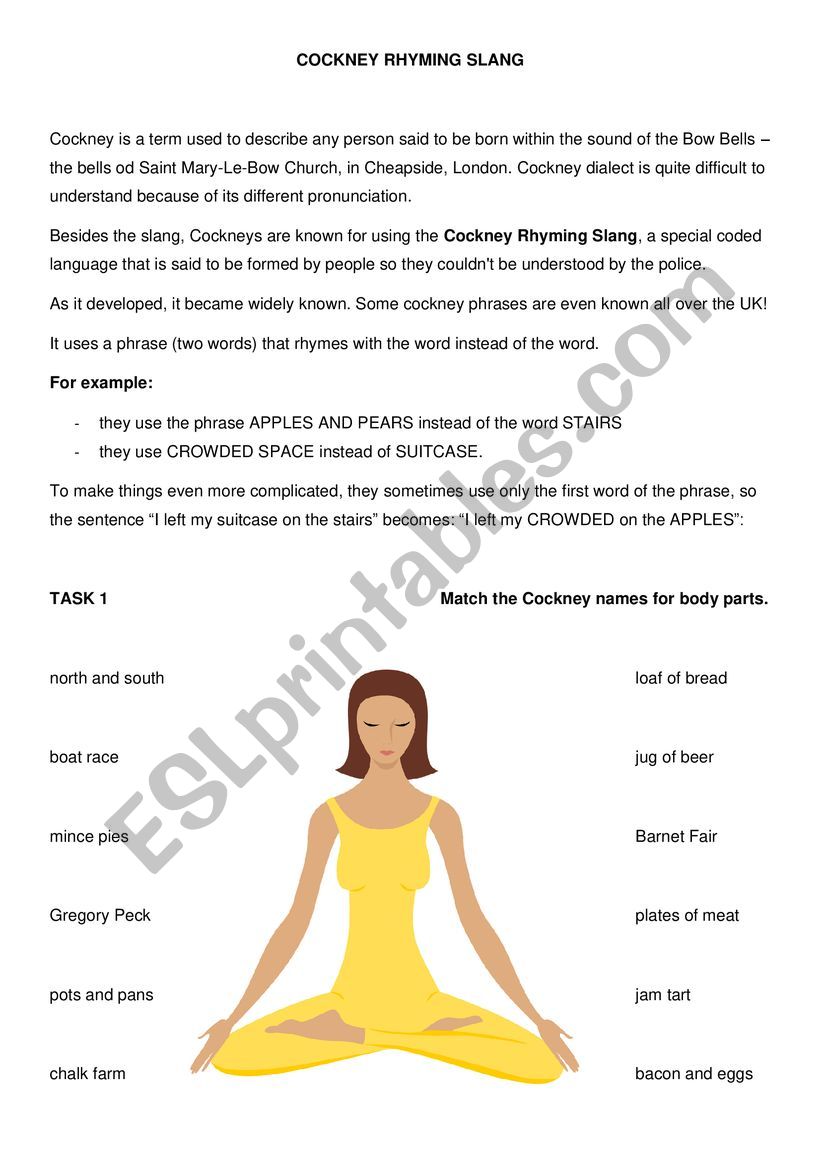 cockney Rhyming Slang worksheet