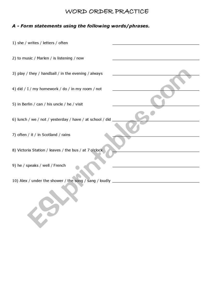 BASIC WORD ORDER worksheet