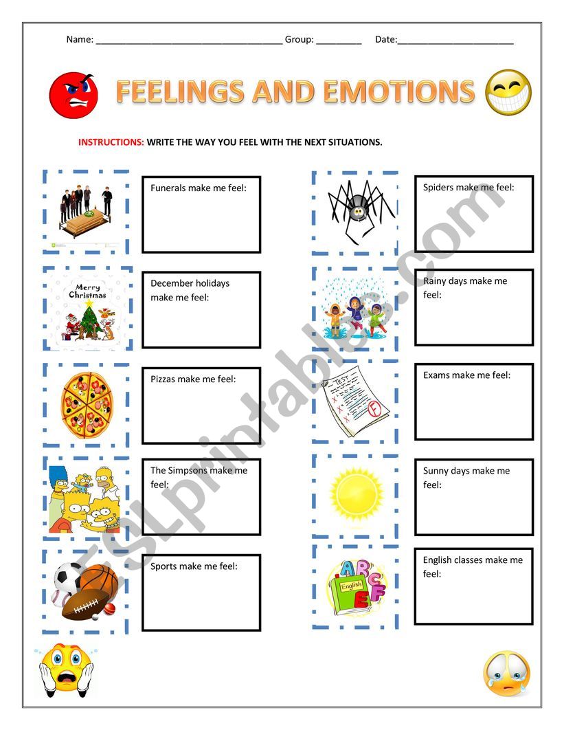 Feelings and Emotions worksheet