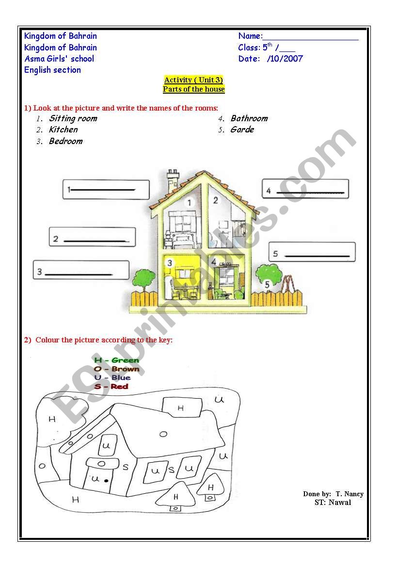 house worksheet