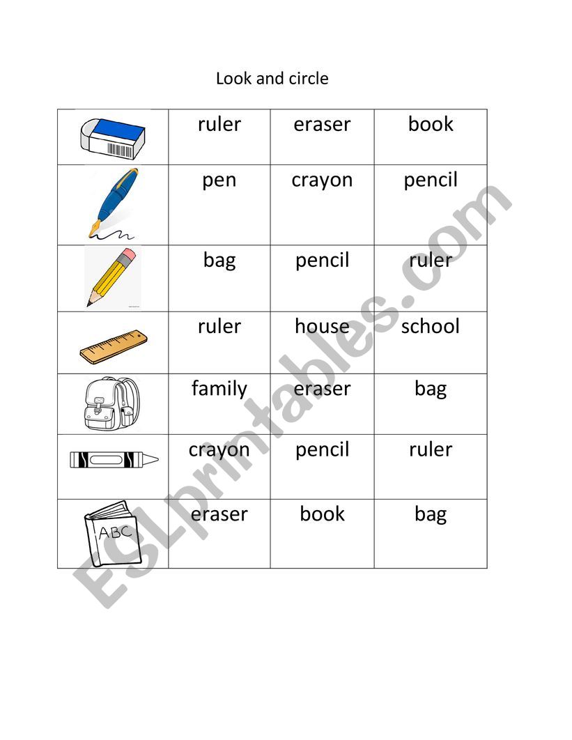 school things worksheet
