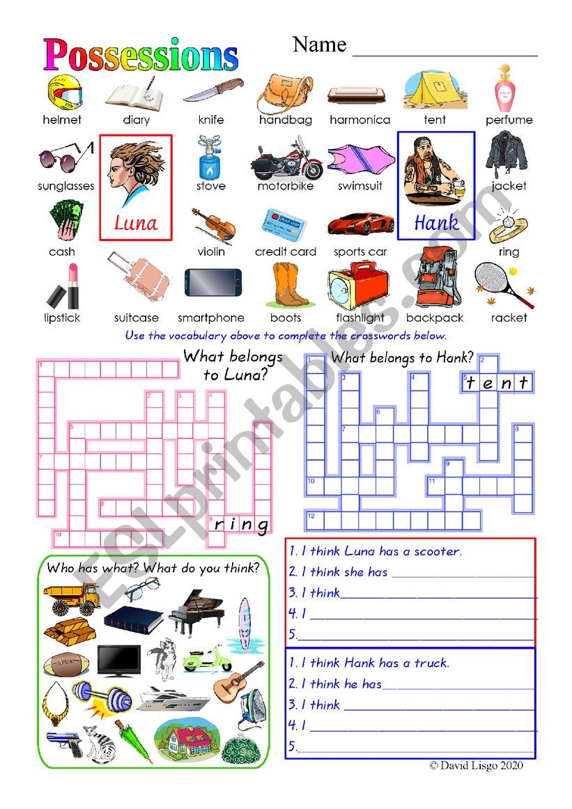 Possessions 2 Versions With Answer Key ESL Worksheet By David Lisgo