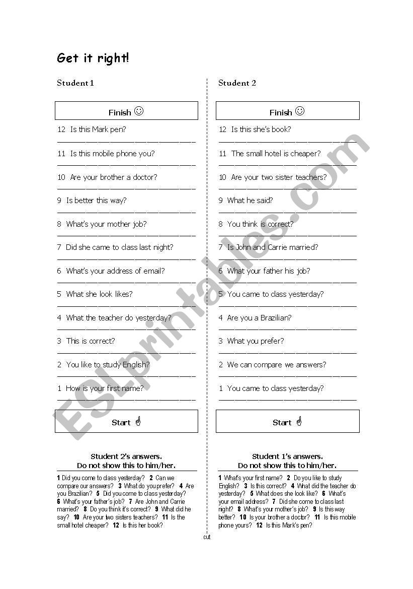 Get it right! worksheet