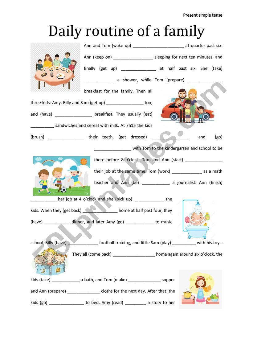 DAILY ROUTINE WITH A FAMILY worksheet