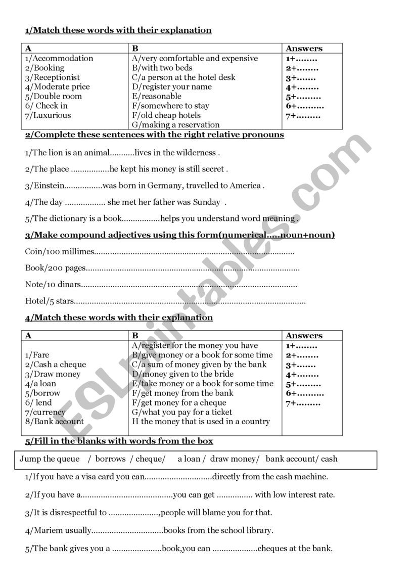 8th form Module 4 review worksheet