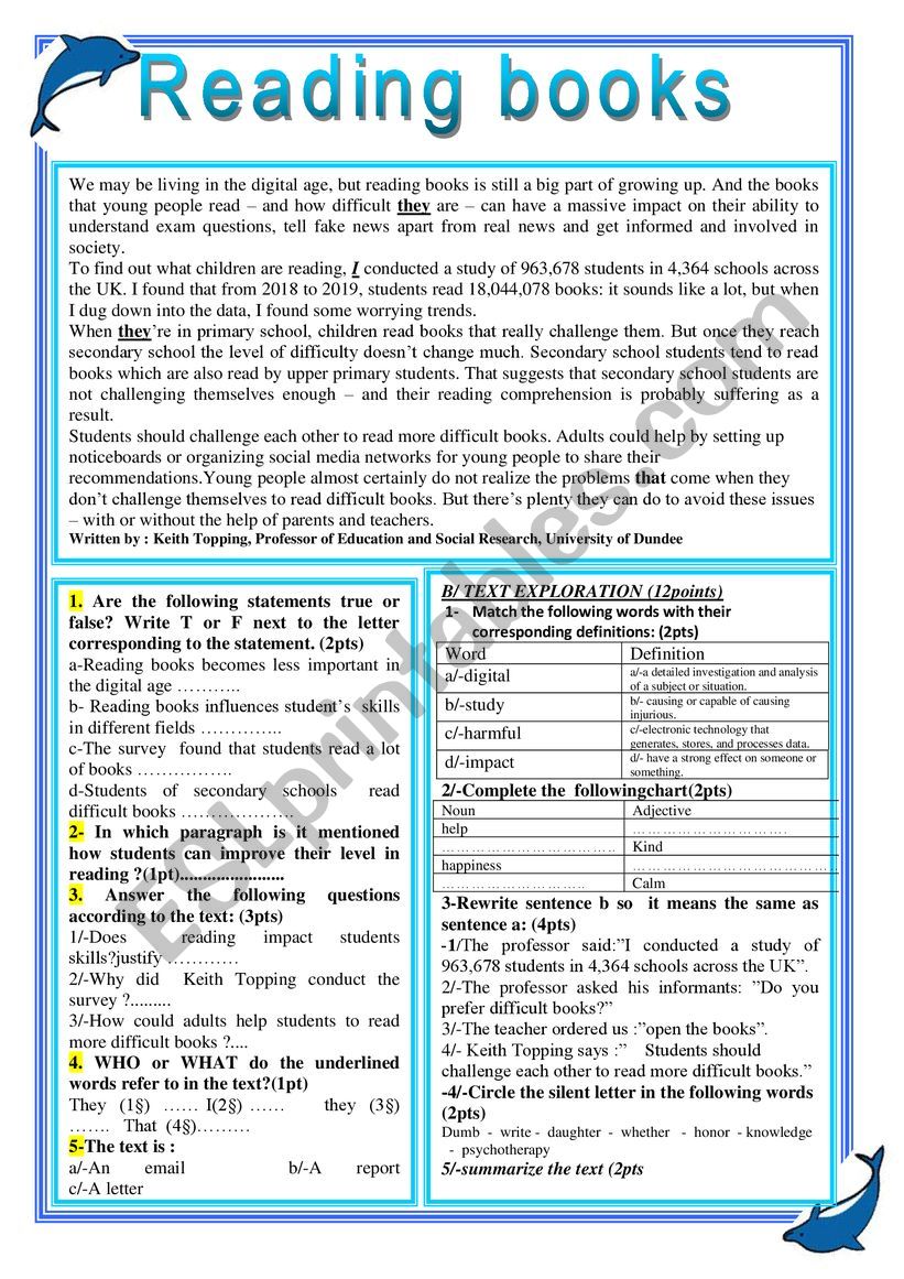 Reading books  worksheet