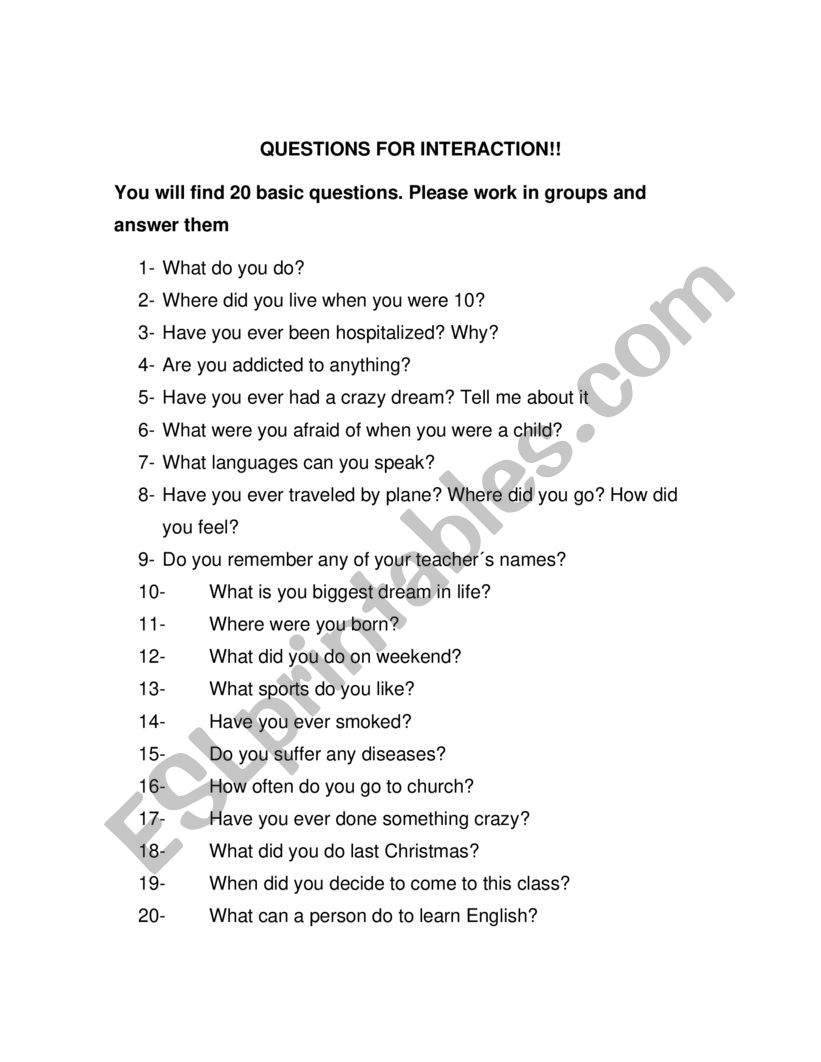 BASIC QUESTION FOR N INTERMEDIATE CLASS 