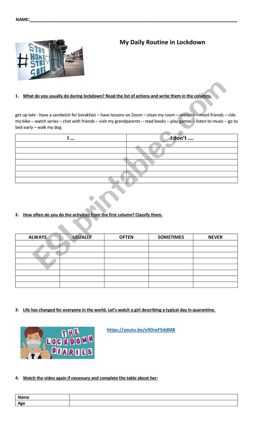 my routine in lockdown worksheet