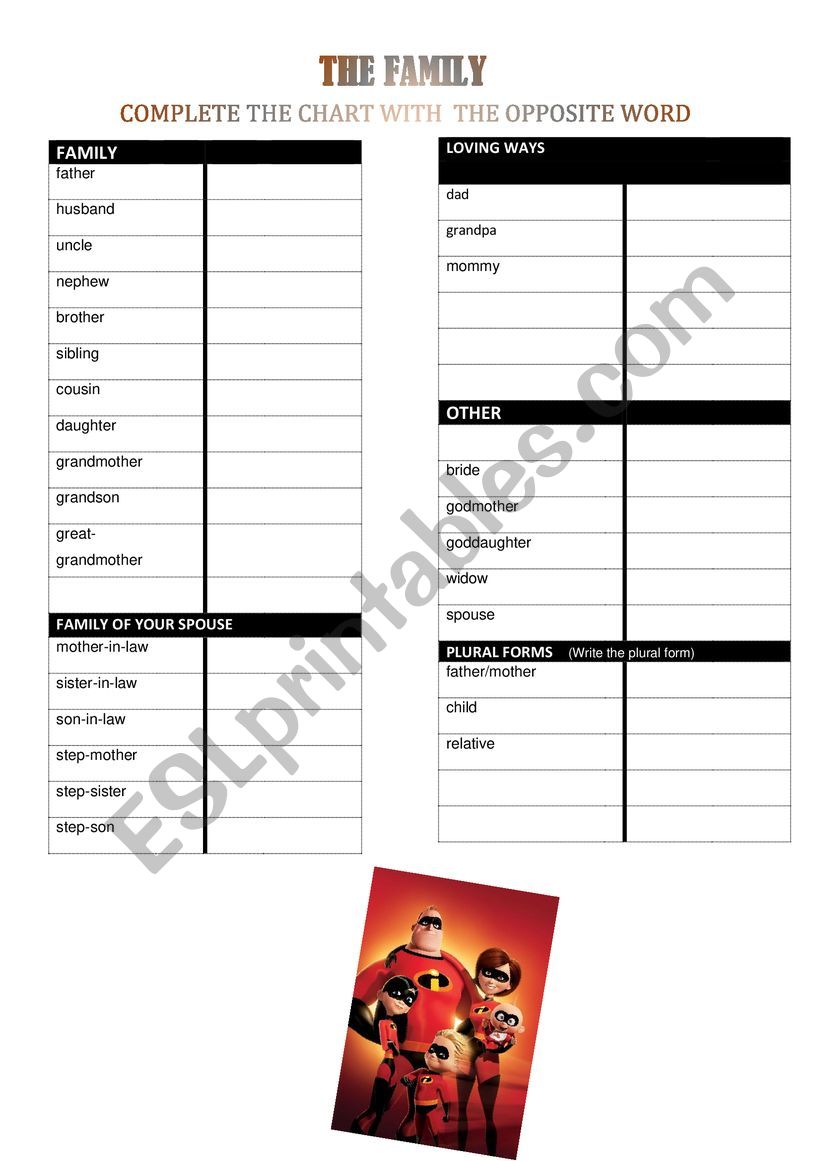 FAMILY & RELATED WORDS worksheet