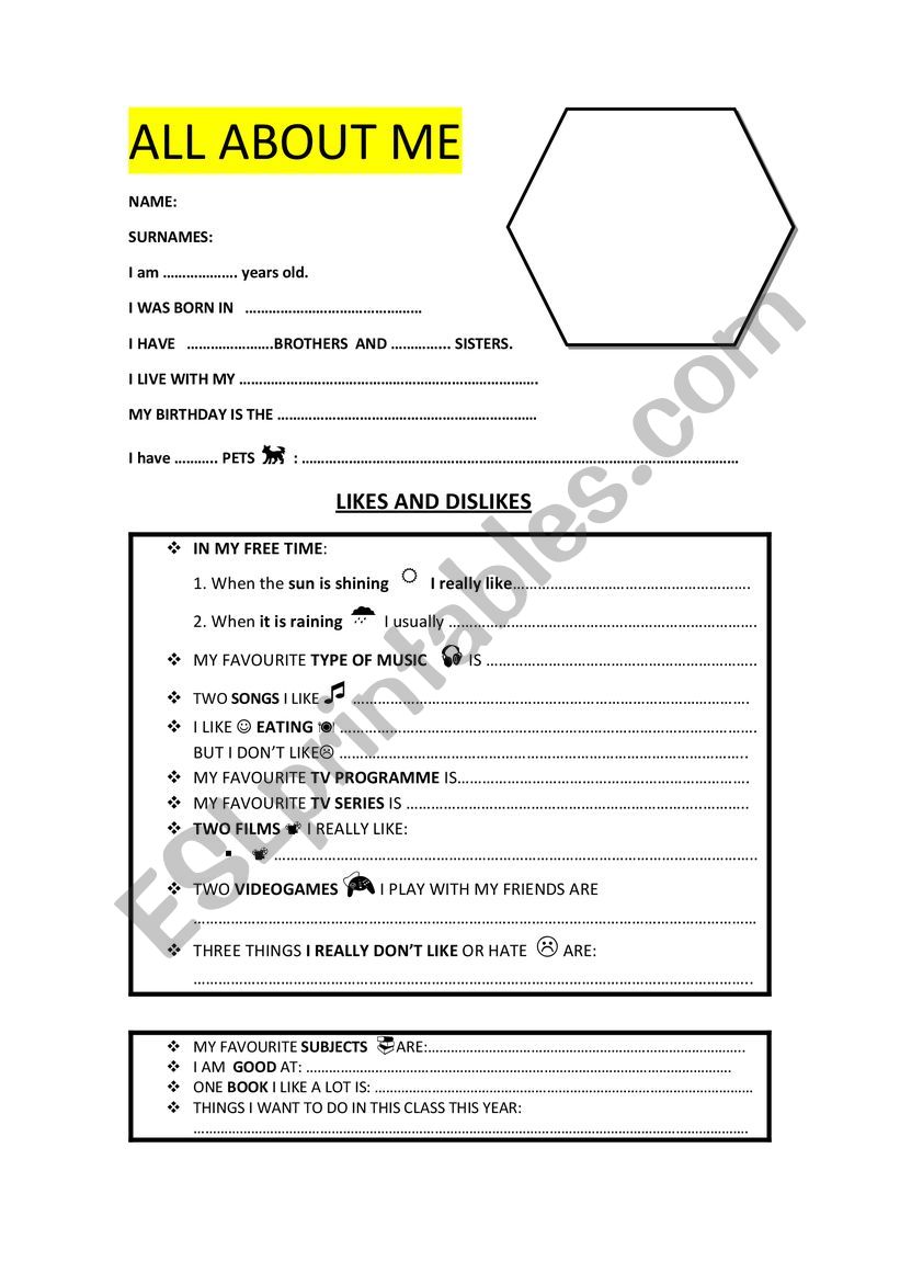 ALL ABOUT ME  worksheet