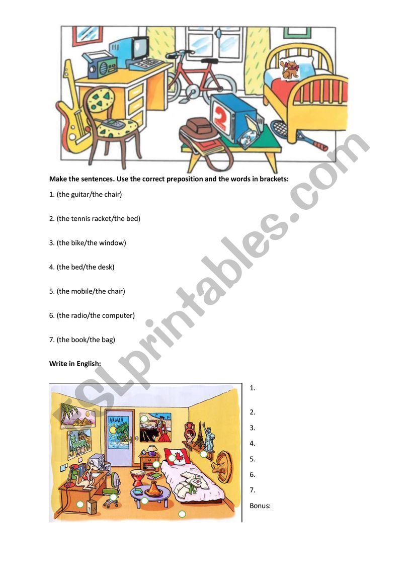 Bedroom - Prepositions of place.