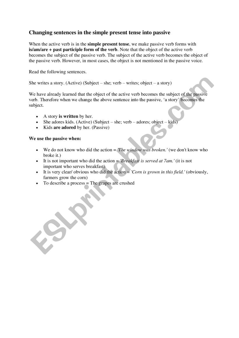 Changing present simple in to passive sentences