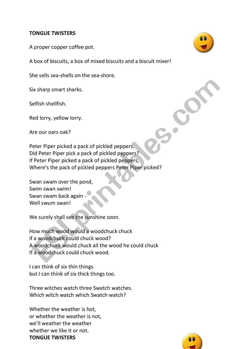 Tongue Twisters worksheet