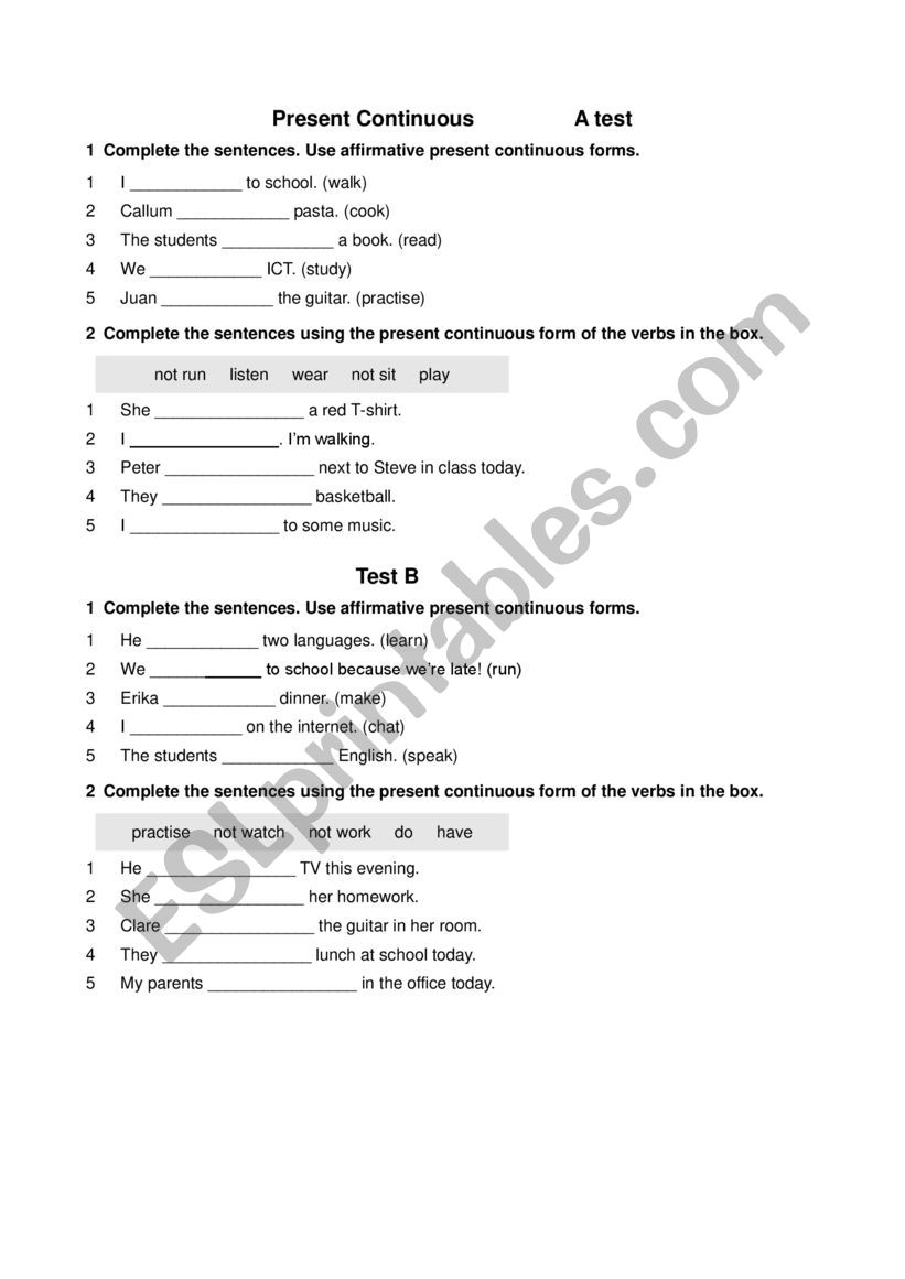 Present Continuous worksheet