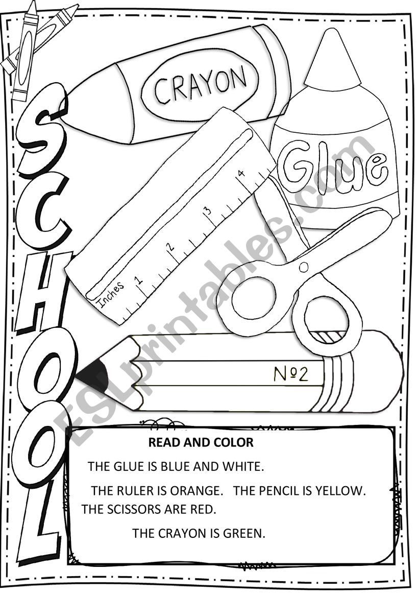 school objects coloring worksheet