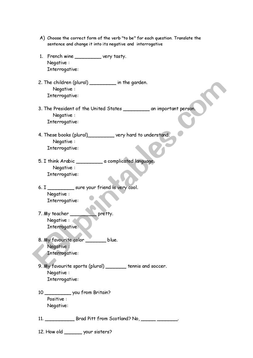 Verb To Be 1 worksheet