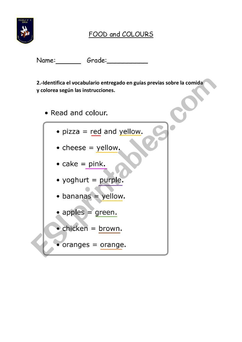 Colours and food vocabulary worksheet