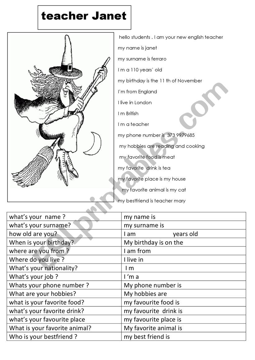 all about us  worksheet