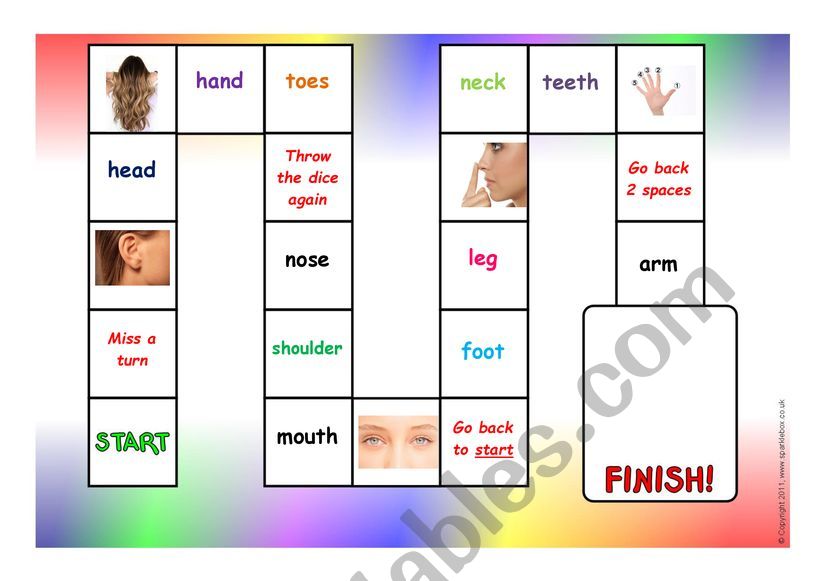 Body parts dice board game worksheet