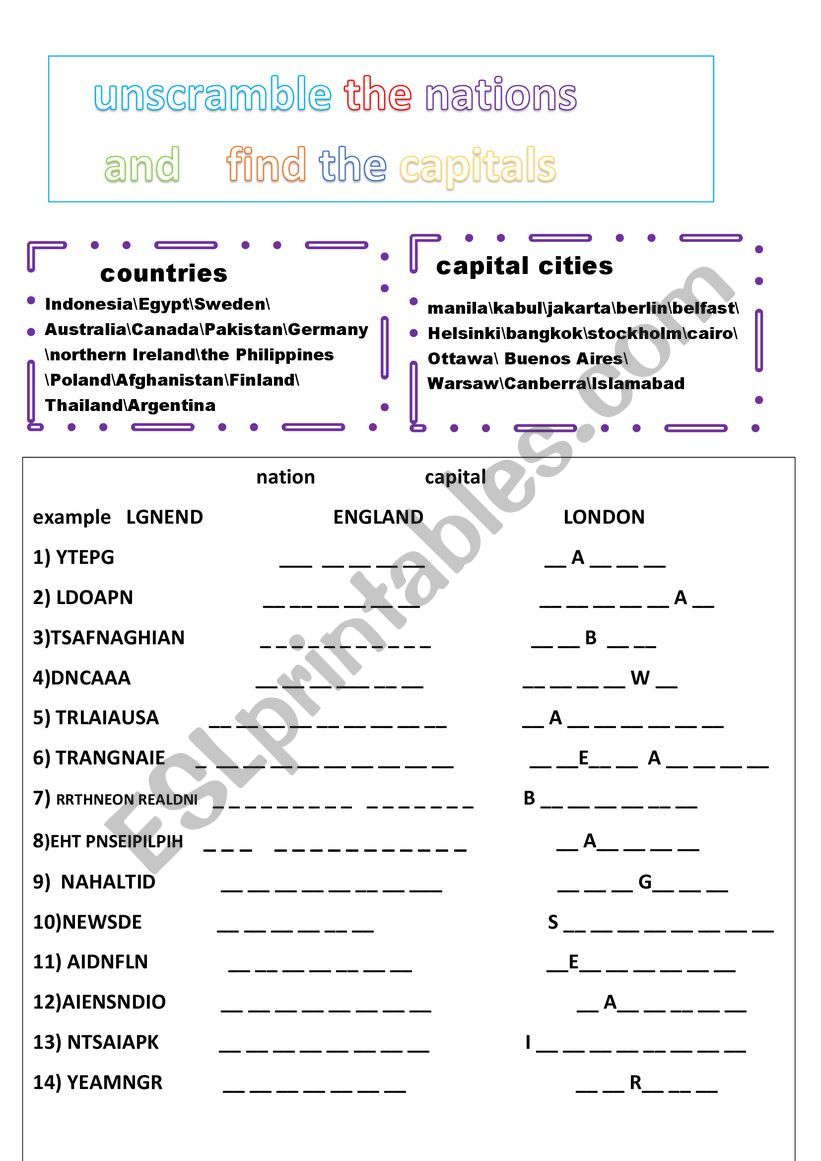 unscramble the words worksheet