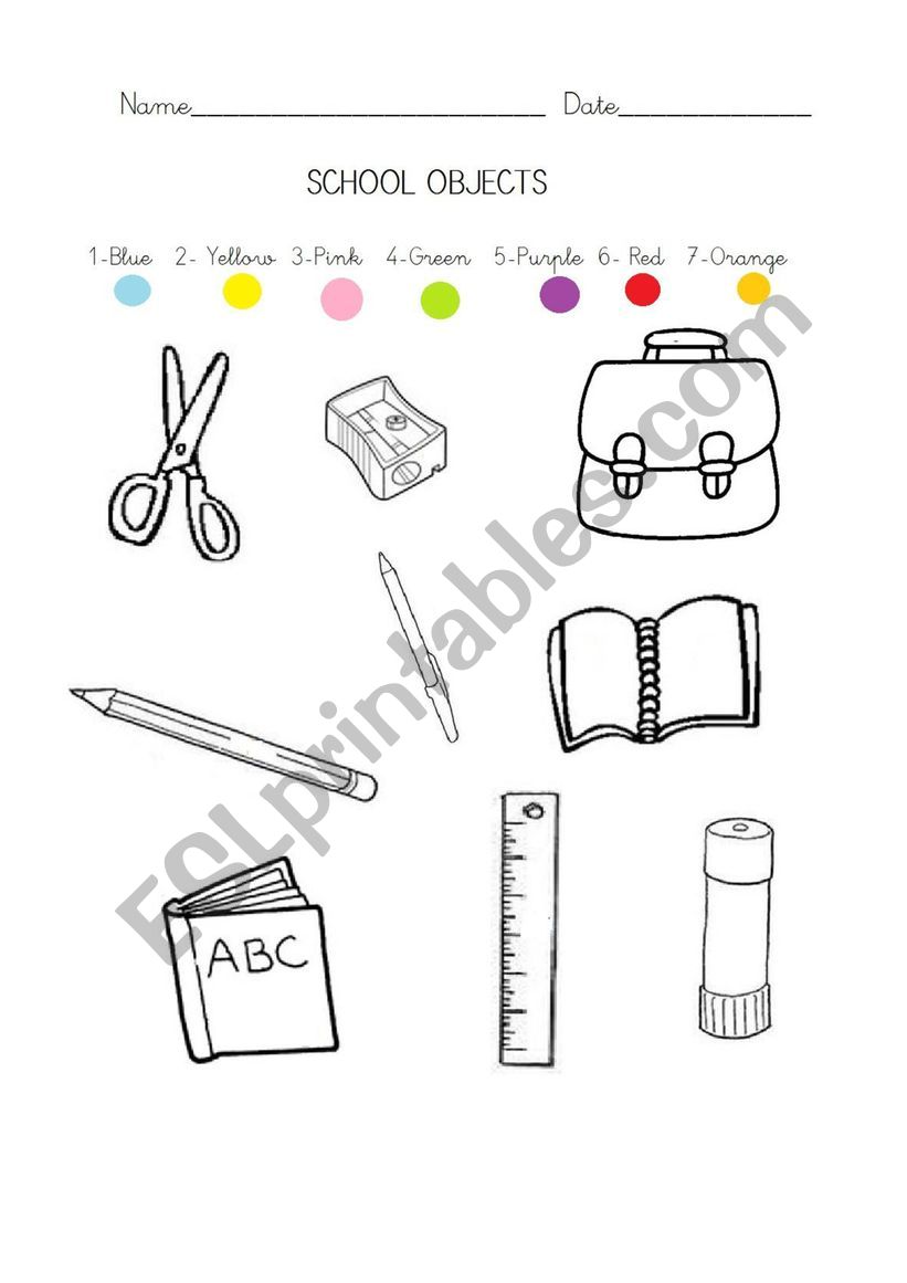 School objects worksheet