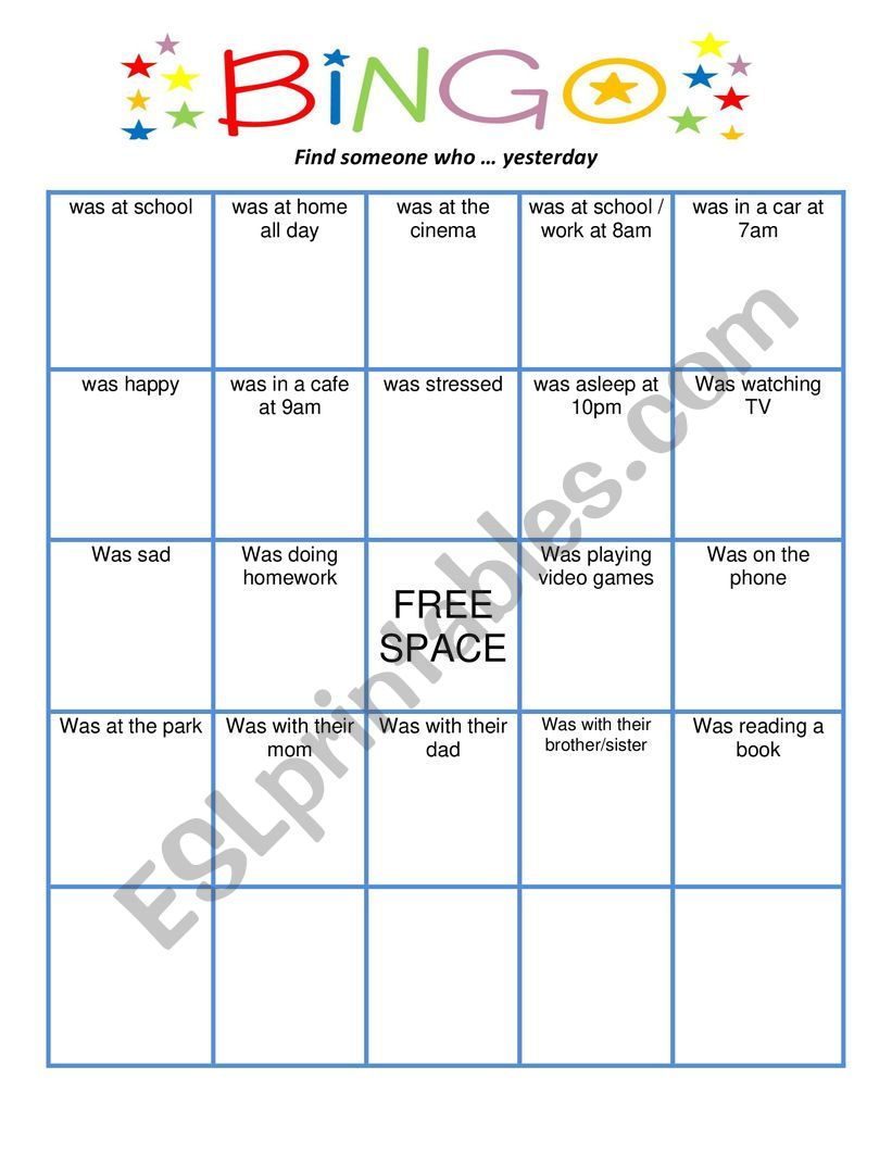 Bingo worksheet