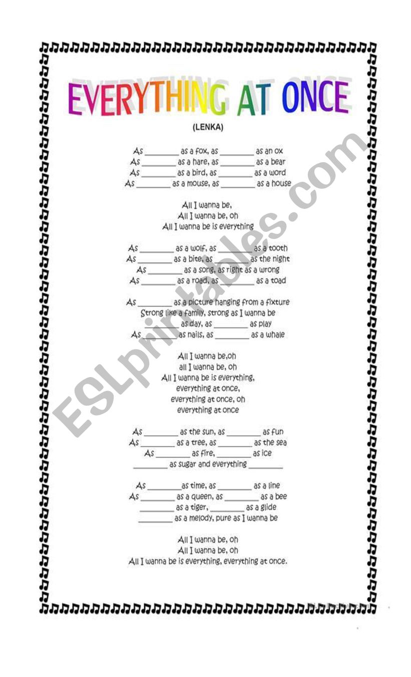 song as worksheet
