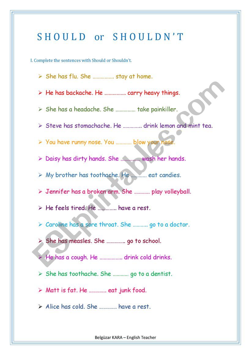 Should and shouldn�t worksheet