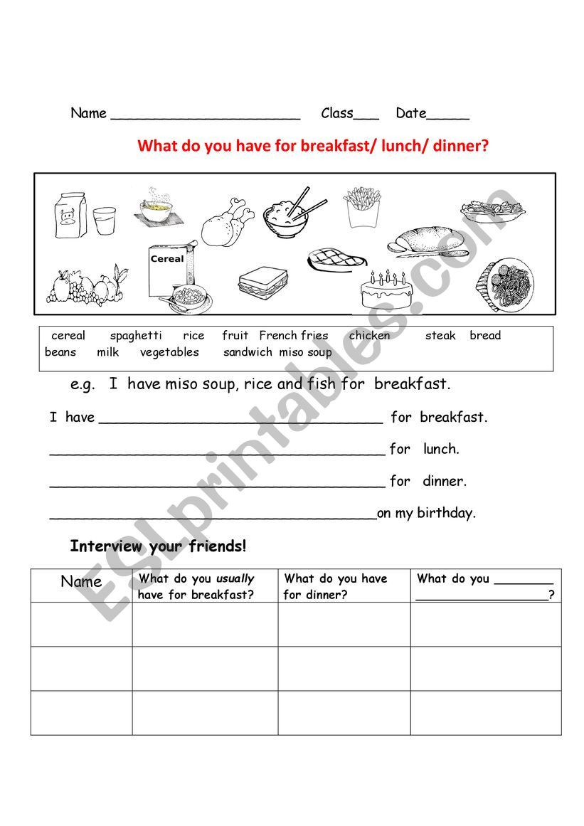 What do you have for breakfast? - ESL worksheet by yhel