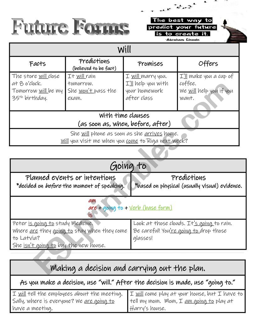 Future Going to or Will worksheet