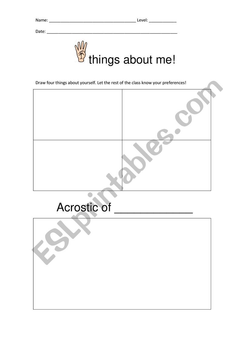 4 things about me worksheet