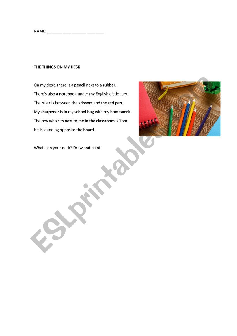 WhatÃ¯Â¿Â½s in your desk? worksheet