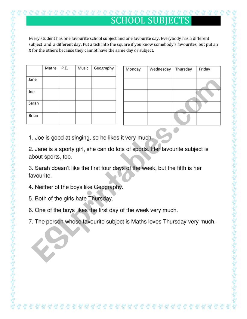 School subjects  worksheet