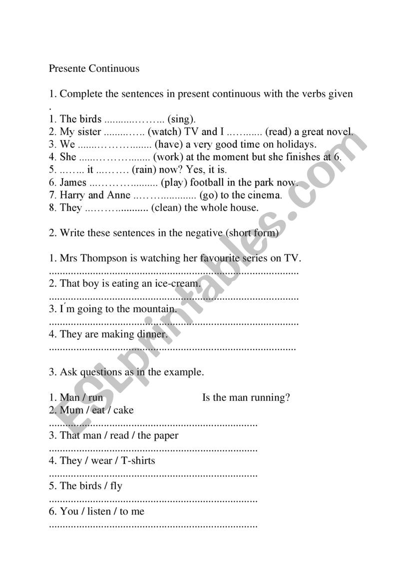present continuous worksheet