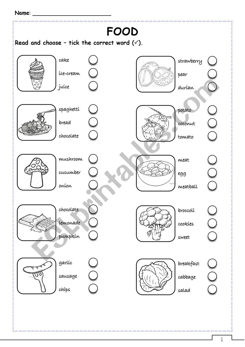 Food worksheet