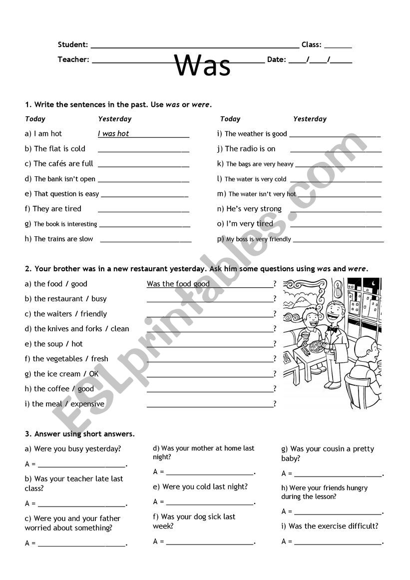 VERB TO BE - PAST TENSE  worksheet