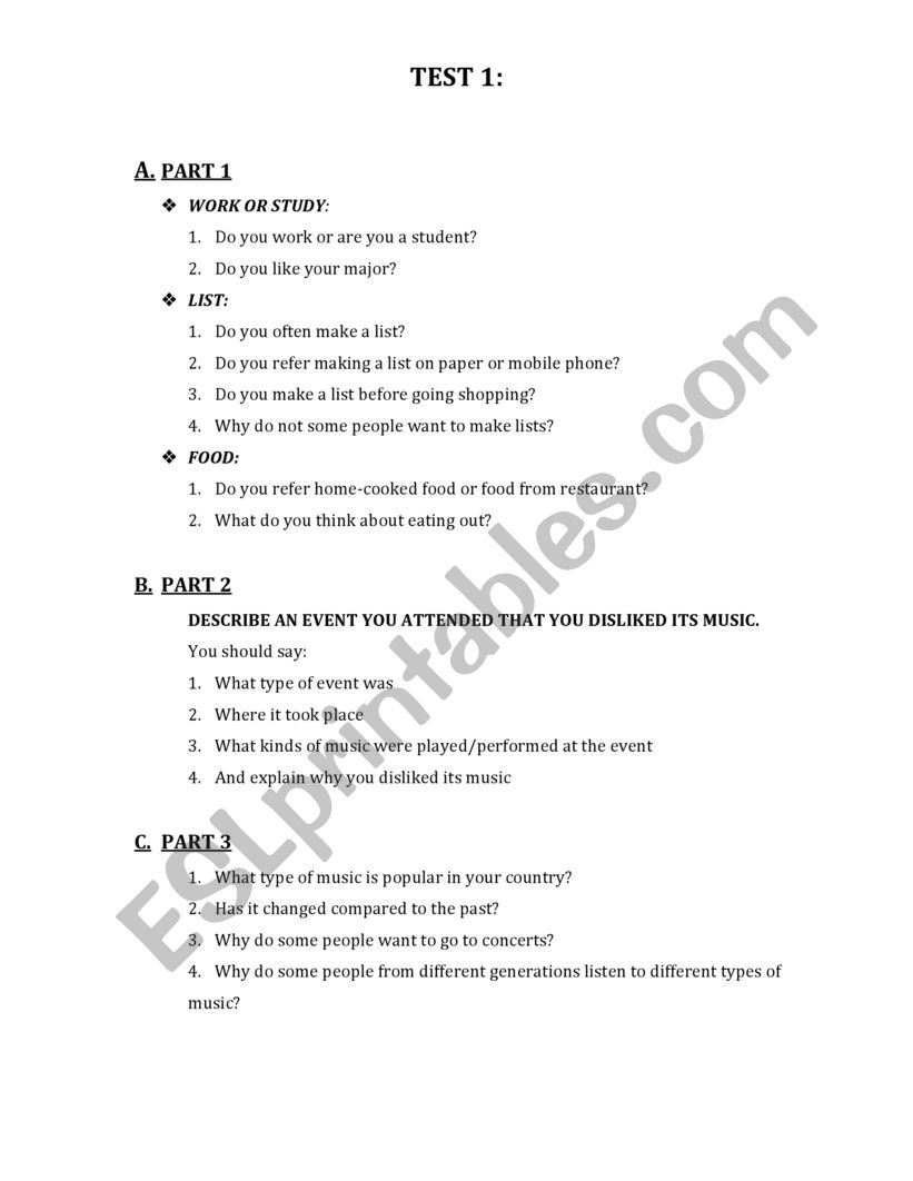 TEST IELTS worksheet