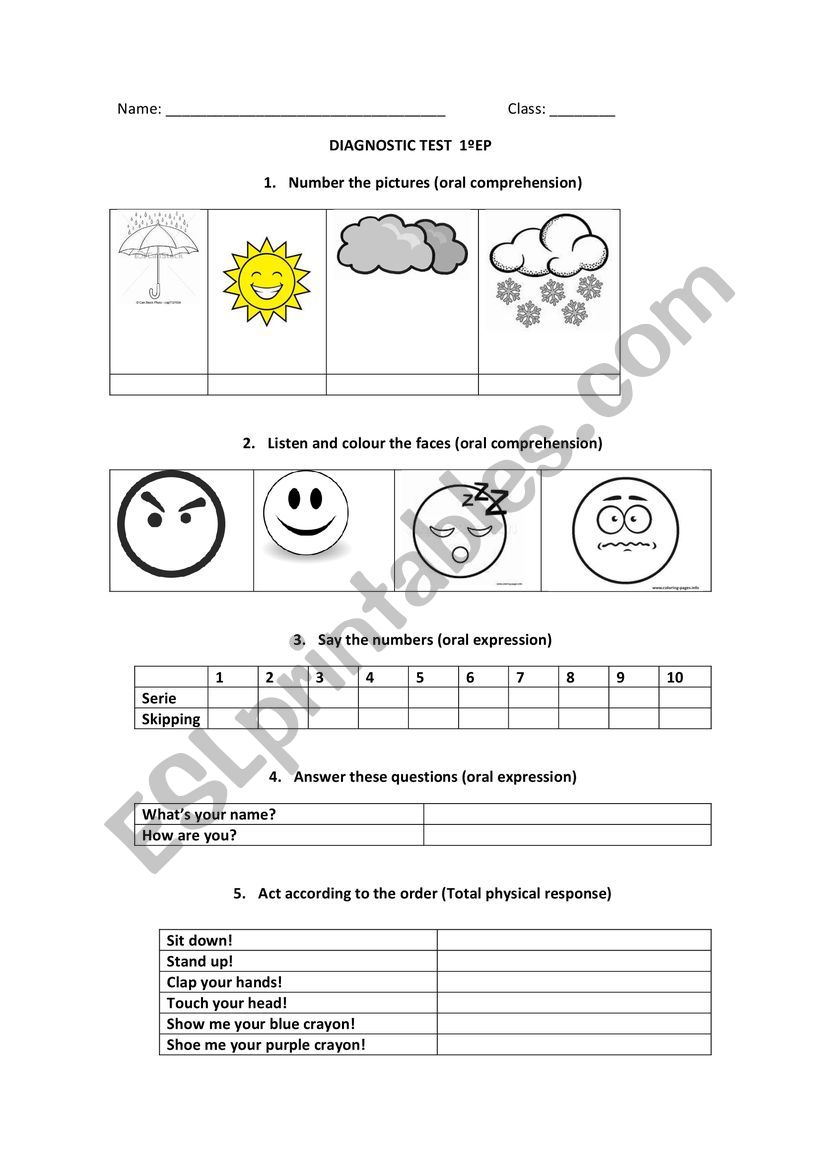 Diagnostic Test For 1st Level Primary Education Esl Worksheet By Silvi85